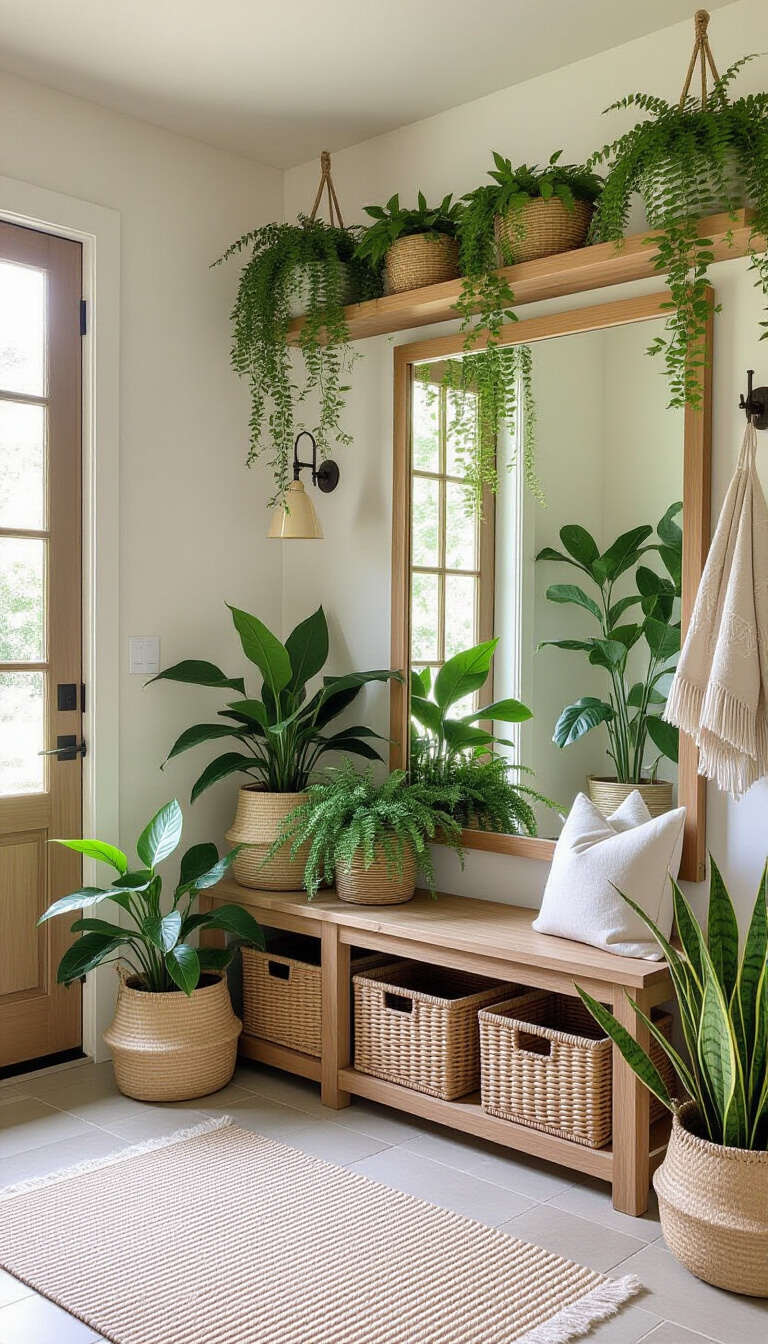 Mud Room With Mirror - Mexican style mudroom with Talavera-tiled mirror and colorful decor.