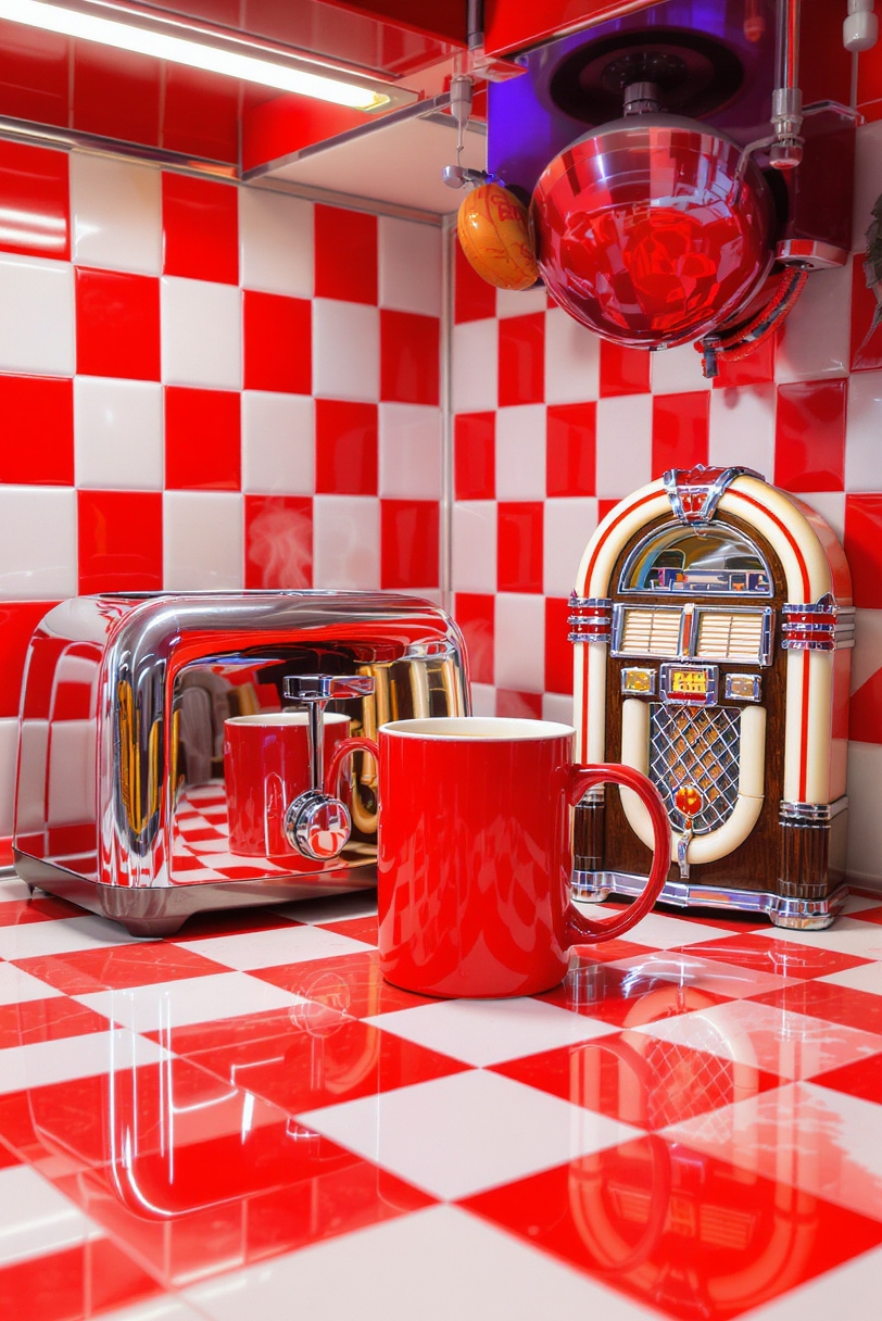 kitchen countertop styling - Chrome & Checks: Diner Countertops - This retro diner countertop practically screams fun! A...