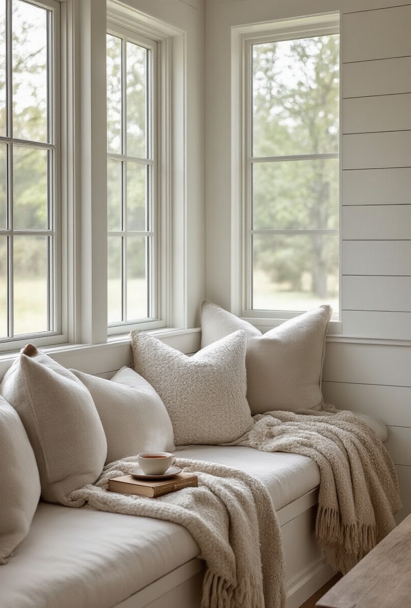 modern farmhouse living room interior - Designing Your Farmhouse Comfort Corner - Sunlight illuminates this modern farmhouse living room...