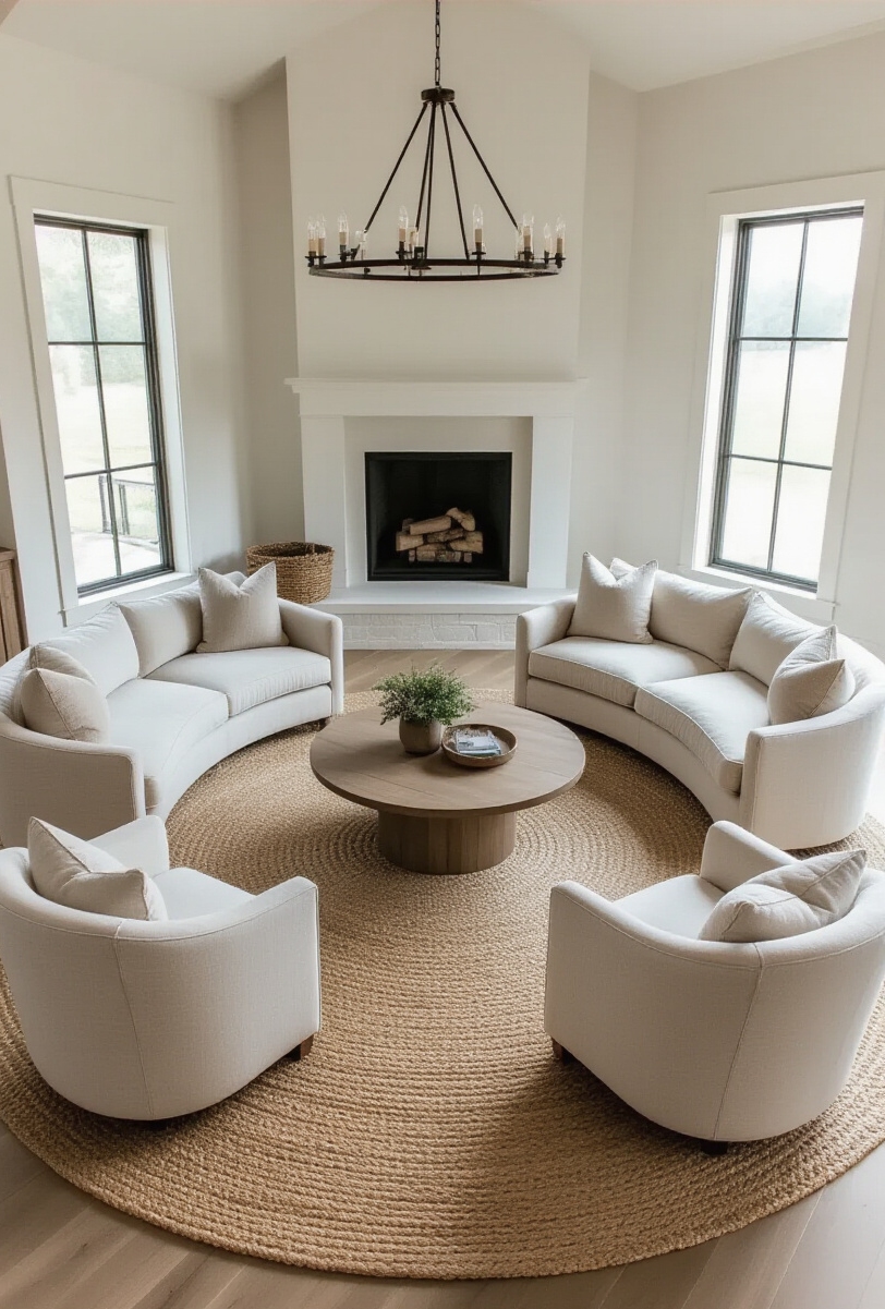 modern farmhouse living room interior - Social Farmhouse Living: Conversation Circle - This modern farmhouse living room invites connection...