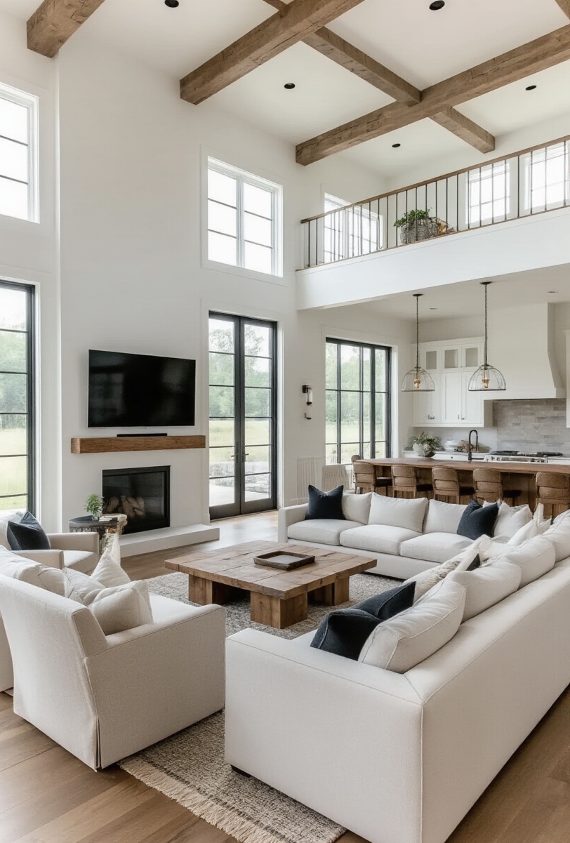 modern farmhouse living room interior - Entertainer’s Dream: Modern Farmhouse Hub - This modern farmhouse living room excels at hosting...