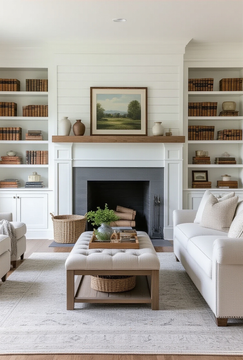 modern farmhouse living room interior - Curated Modern Farmhouse Living Room - Sunlight floods this modern farmhouse living room and...