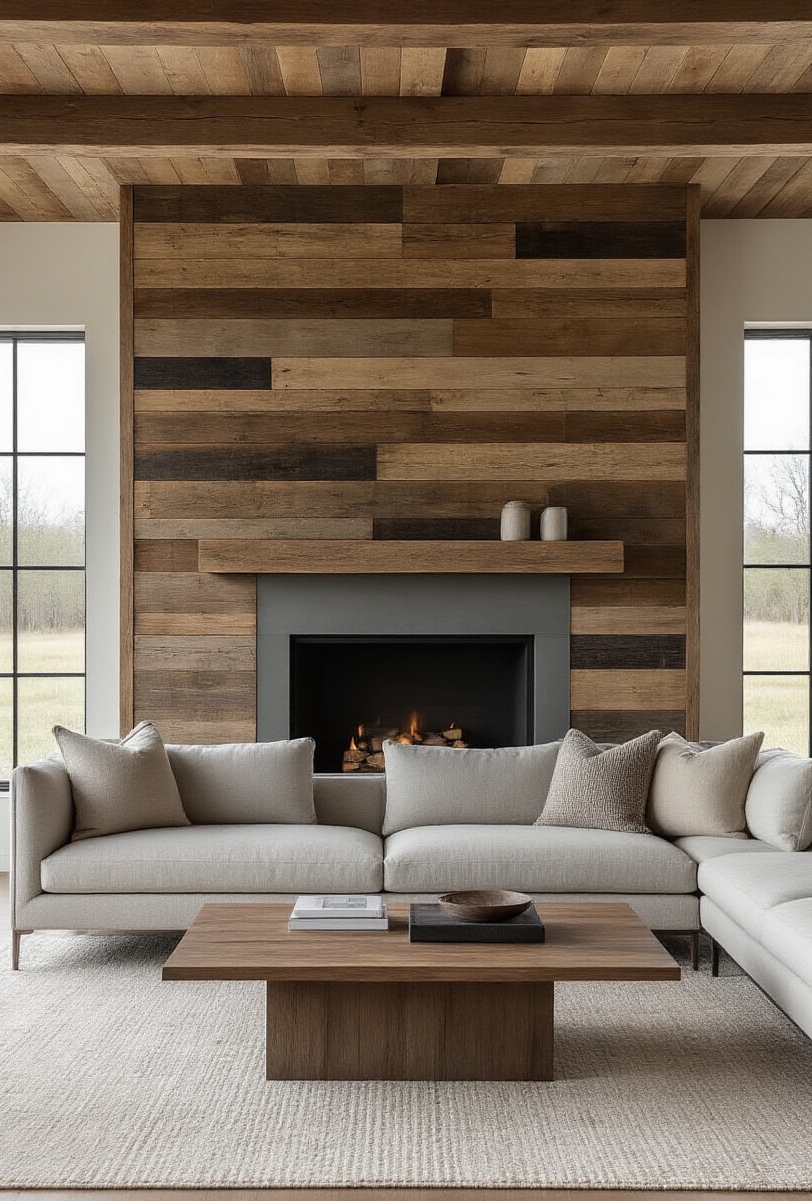 modern farmhouse living room interior - Sleek Meets Rustic Charm - The modern farmhouse living room radiates warmth and...