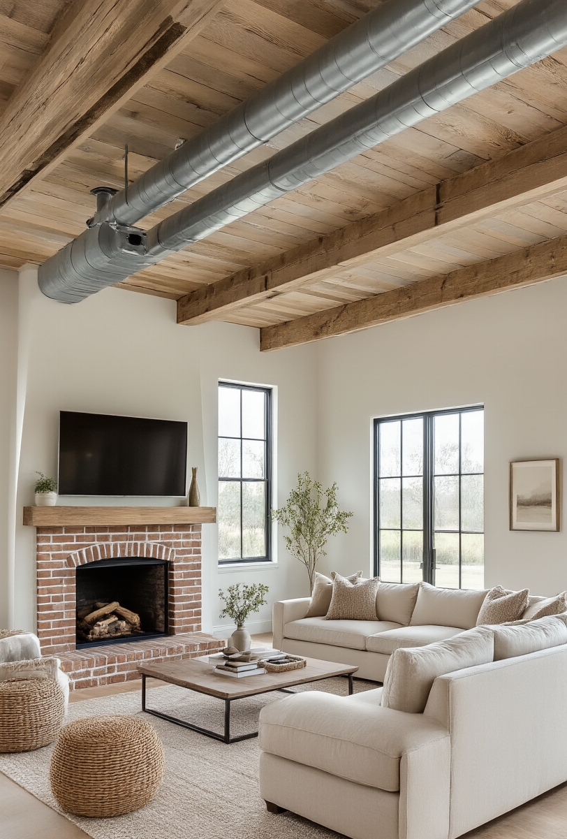 modern farmhouse living room interior - Balanced Farmhouse Industrial Style - This living room blends modern and farmhouse styles with an industrial edge...