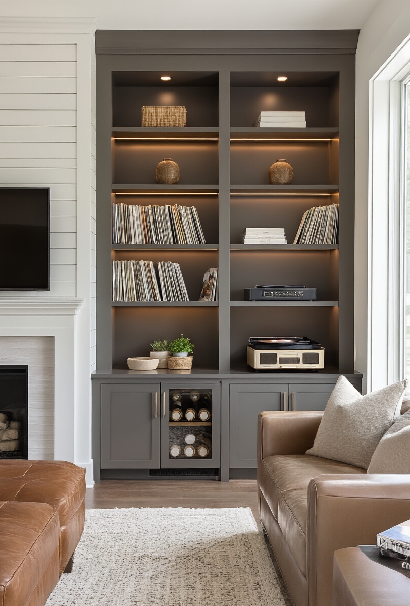 modern farmhouse living room interior - Entertainment Nook with Farmhouse Flair - This modern farmhouse living room balances sophistication and warmth...