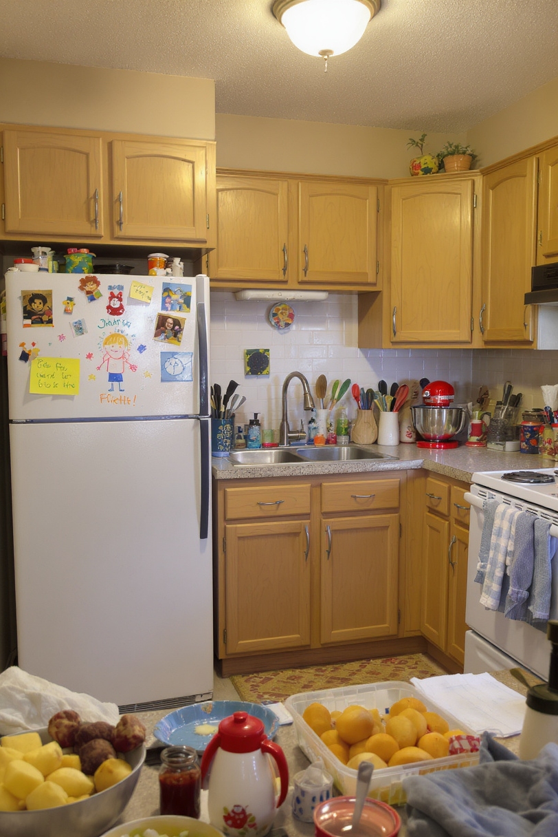 Taupe kitchen cabinets - Family-Friendly Taupe Laminate Kitchens - Kitchen with taupe laminate cabinets and vibrant accents