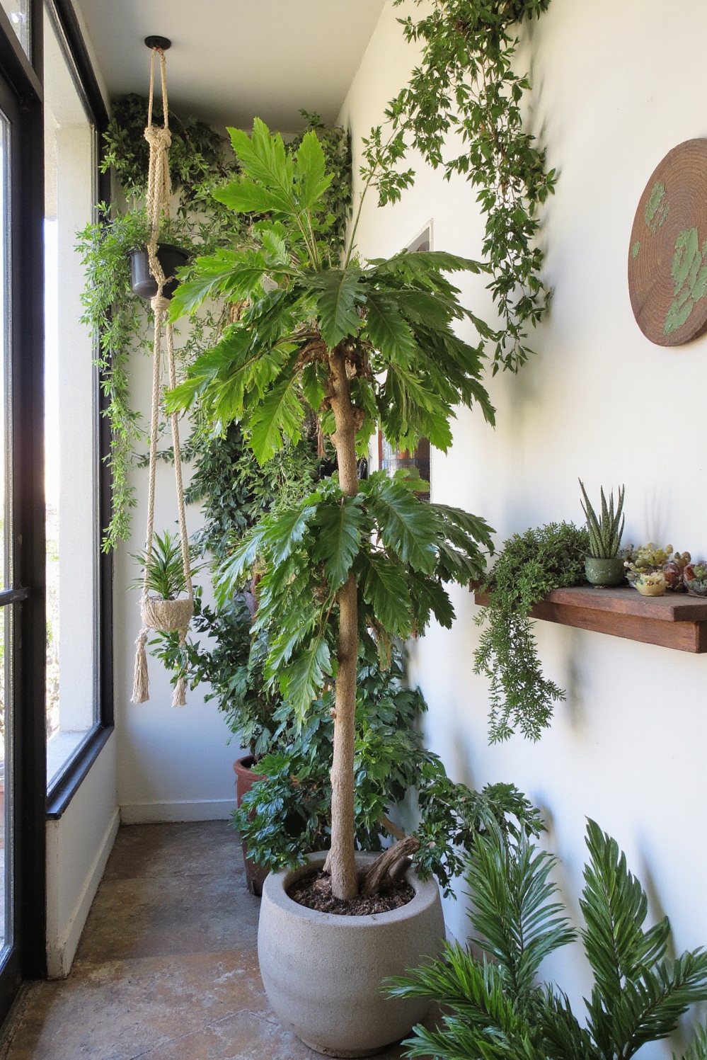 end of hallway decor - Urban Jungle - Fiddle Leaf Fig, macrame hangers, succulents...