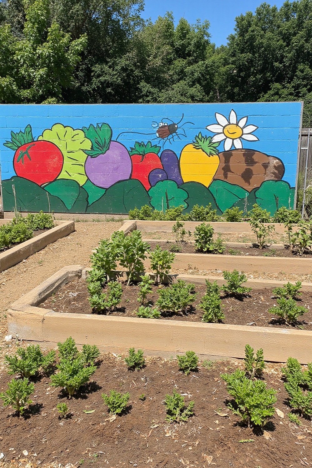 urban garden ideas - Your Urban Garden Artfully Blooms - Sunlight bathes a cheerful school garden, highlighting both...