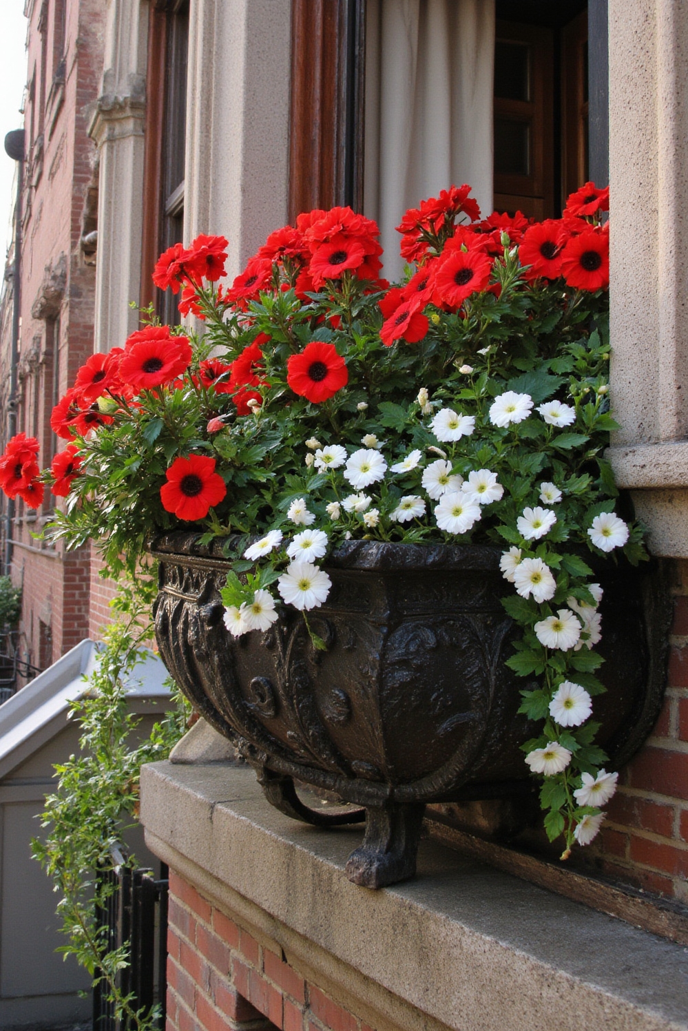 urban garden ideas - European Elegance In Your Window - A cast-iron window box, overflowing with life, anchors...