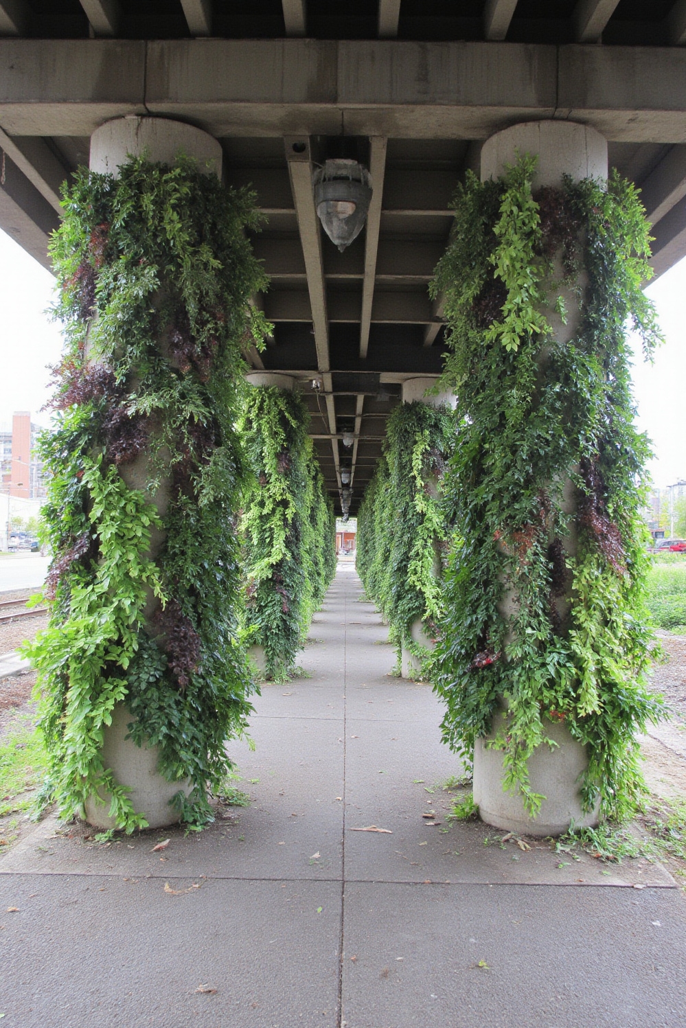 urban garden ideas - Public Art Meets Urban Greenery - You walk beneath the cool grey concrete of...