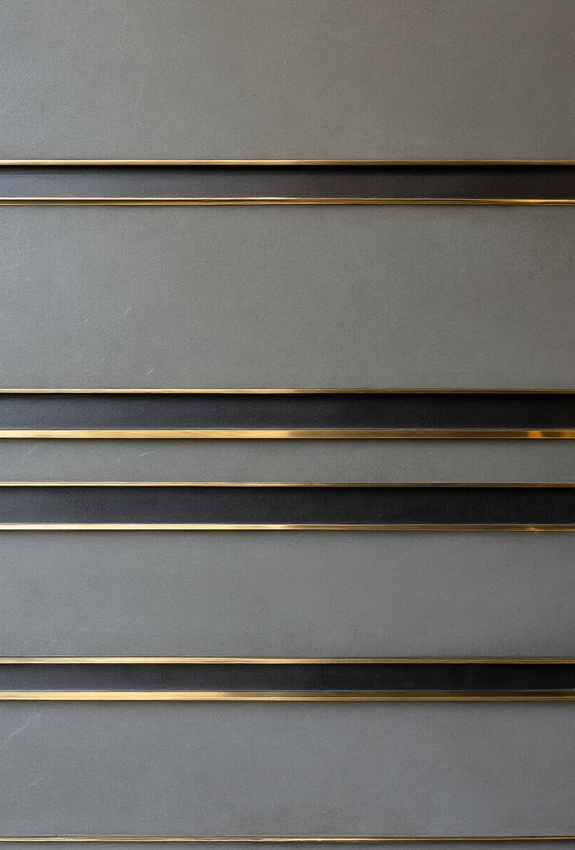 wall moldings - Wall Art: Contemporary Inlay - Dark grey plaster rises from the floor, a...