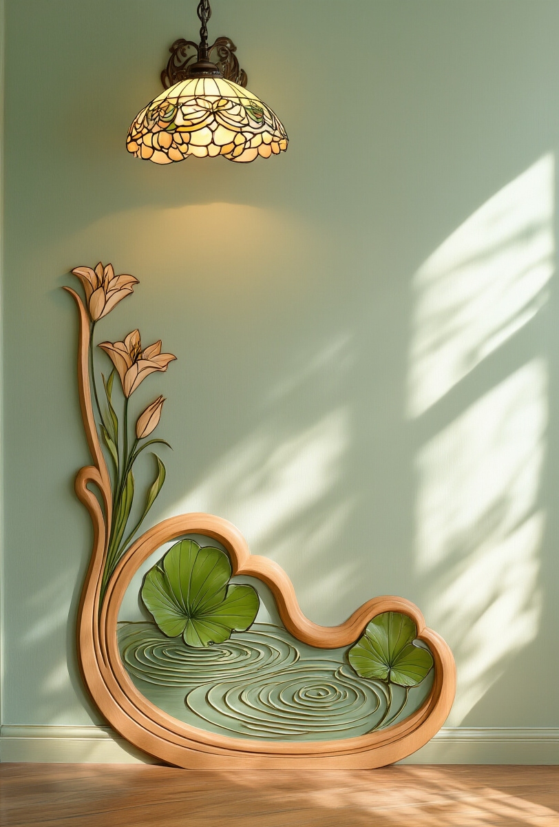 wall moldings - Organic Wall Artistry Unveiled - The eye follows a sinuous cherry wood chair...