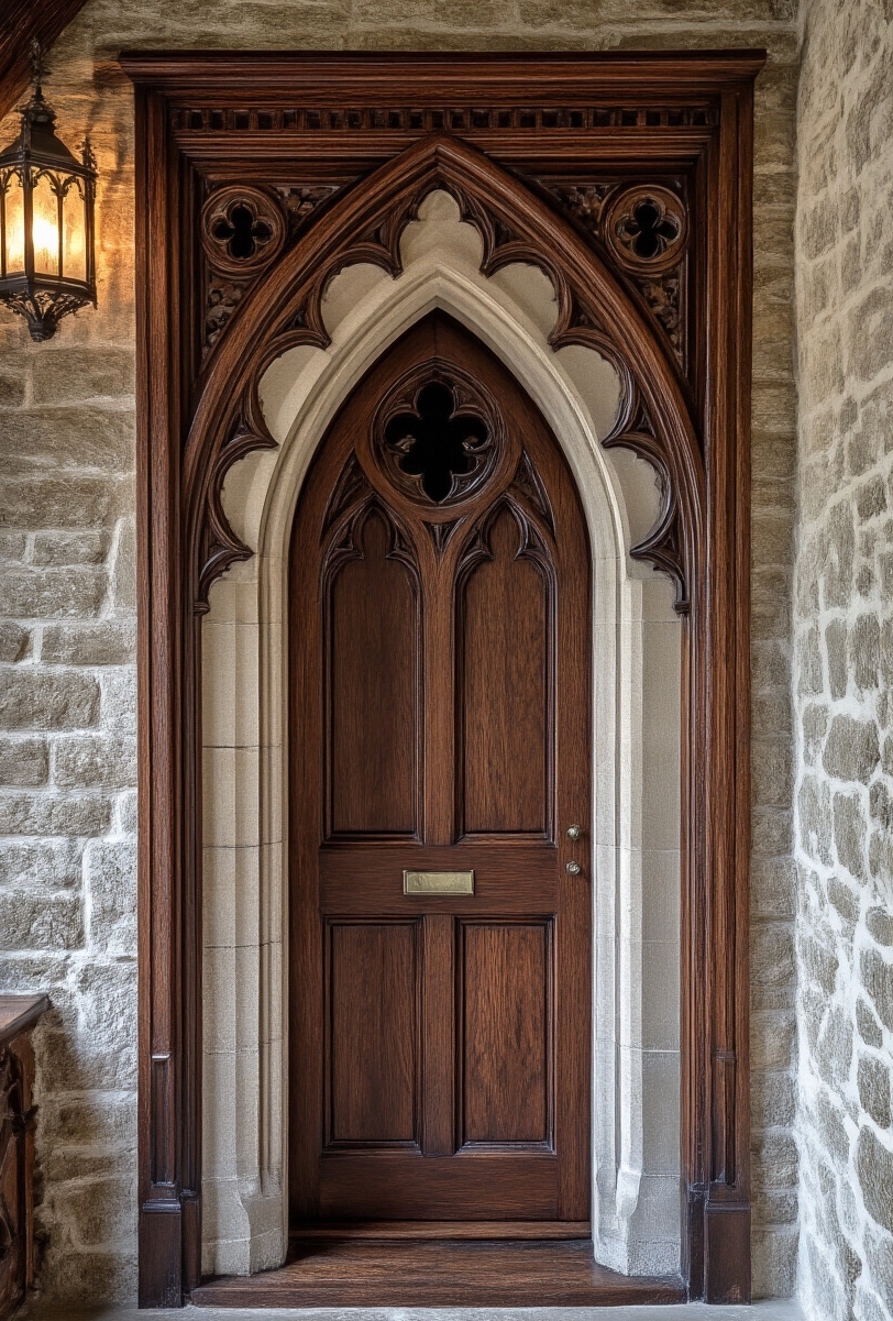 wall moldings - The Dark Allure of Architraves - A darkly stained oak architrave commands attention with...