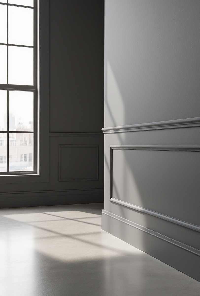wall moldings - The Unseen Molding: Shadow Gaps - The design embraces a strikingly minimalist aesthetic. Smooth,...