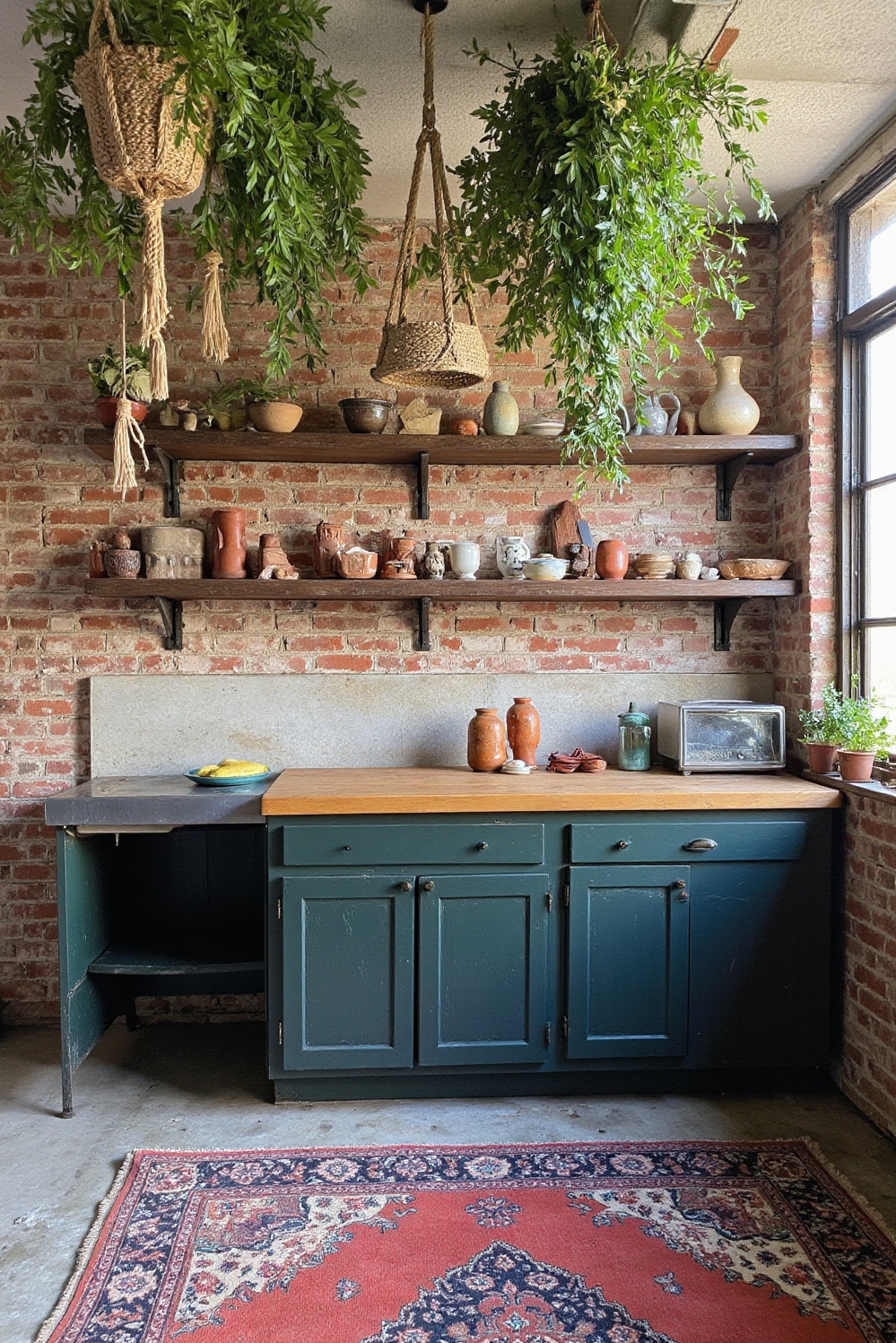 Industrial kitchen design - Artistic and Welcoming Industrial Kitchens - Exposed brick and greenery