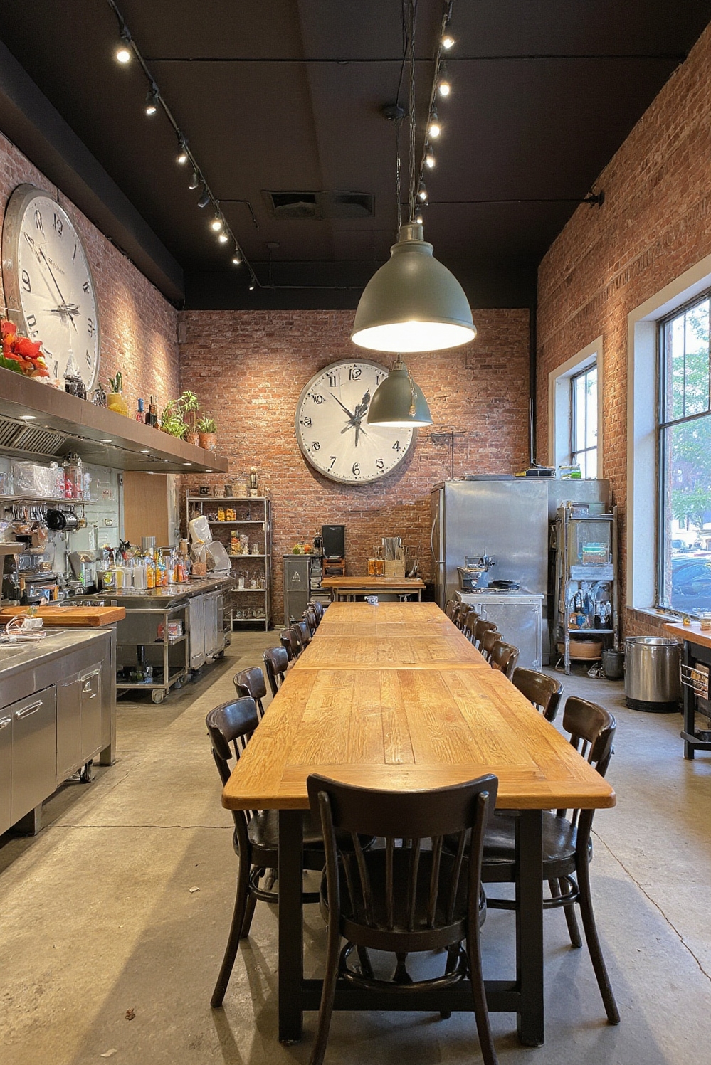 Industrial kitchen design - Urban Industrial Kitchens - Exposed brick and factory clocks