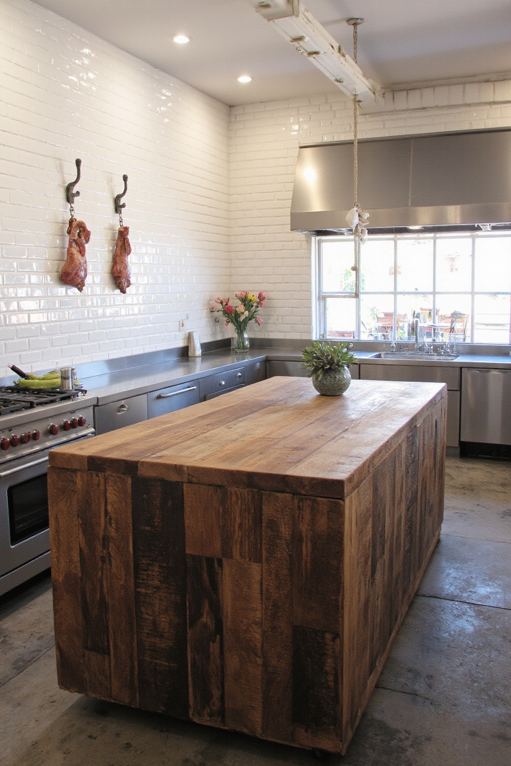 Industrial kitchen design - Butcher Block Island - Character and functionality