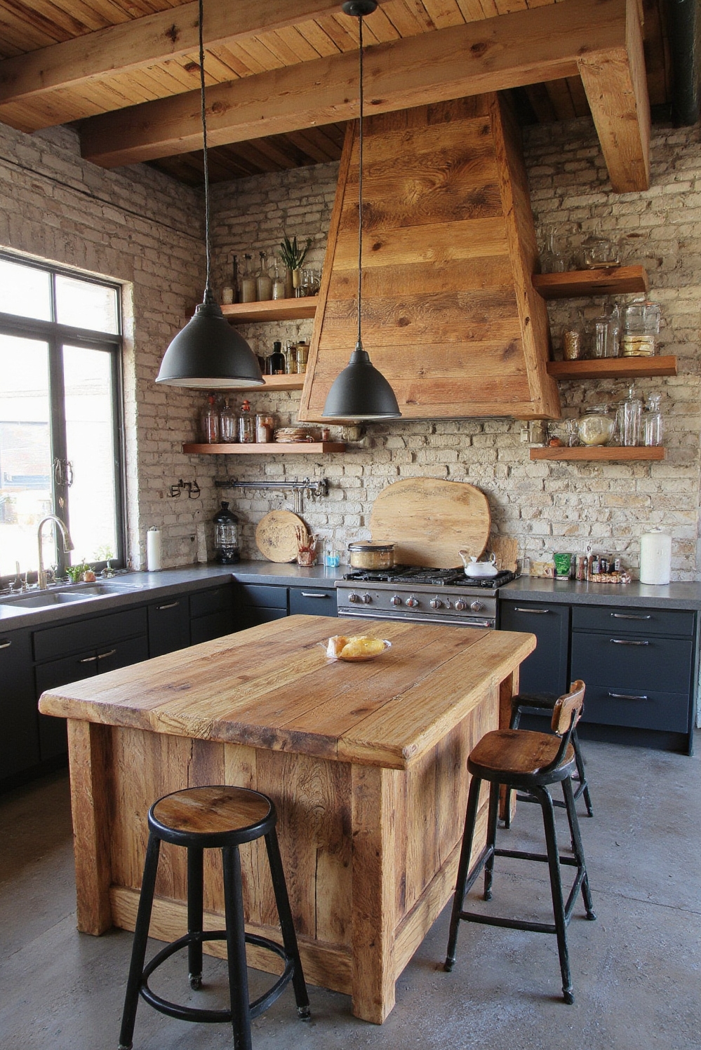 Industrial kitchen design - Reclaimed Wood Shelving - Rustic charm and modern edge