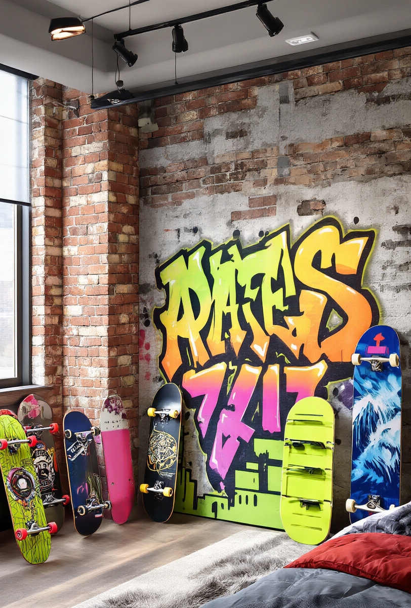 dorm room decor - Unleash Your Urban Edge - This dorm room explodes with urban creativity and...