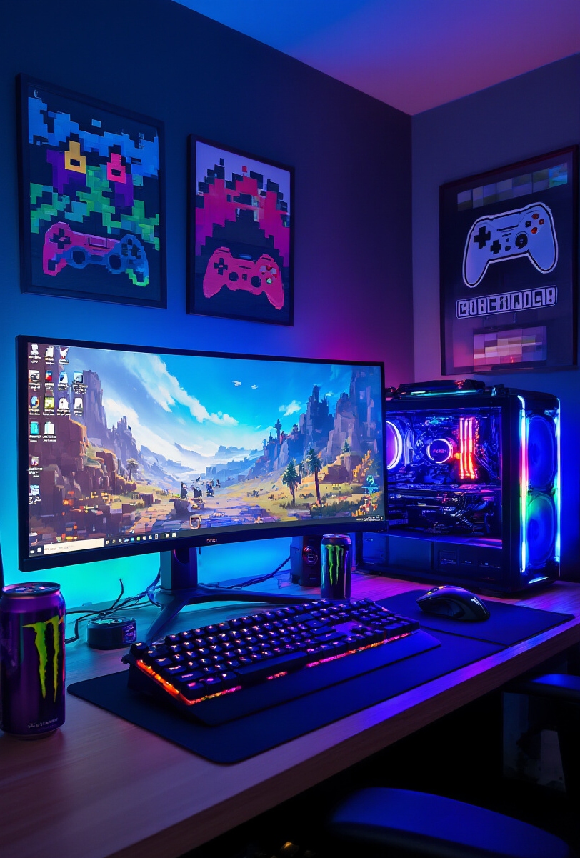 dorm room decor - Electrifying Gaming Dorm Decor - Dive into a dorm room pulsating with electrifying...