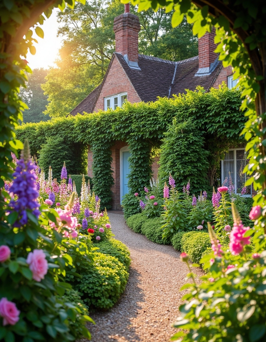 whimsical english cottage garden bathed soft 3 2