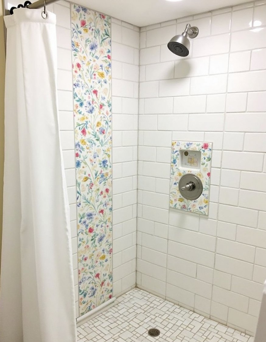 bathroom shower tile ideas - Small Bathroom Shower Makeover: Floral Tile Design - Small bathroom shower makeover: This design uses small...