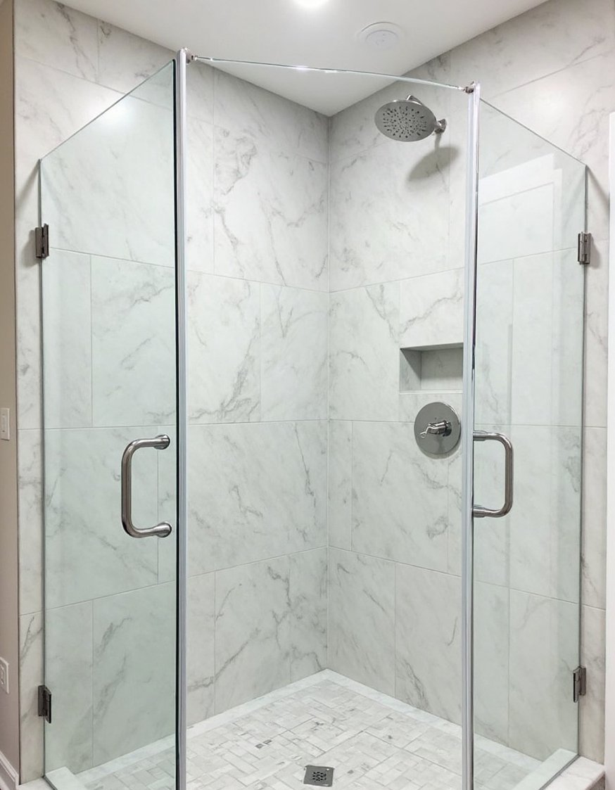 bathroom shower tile ideas - Tranquil Grey Marble Shower: Spa-Like Bathroom Design - Calming bathroom shower remodel ideas. Soft, light grey...