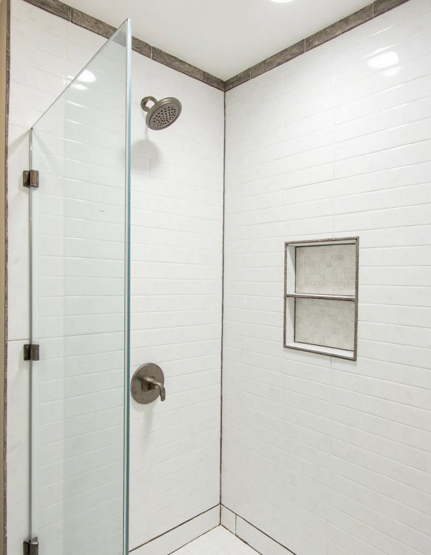 bathroom shower tile ideas - Classic White Subway Tile Master Shower Design - Classic white subway tiles create a timeless look...