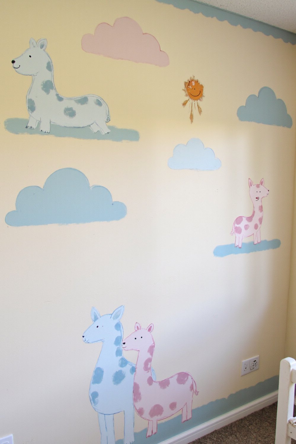 Hand painted wall pattern - Pastel Animal Nursery: Easy Hand-Painted Wall Design - Adorable hand-painted nursery wall! Playful animals and clouds...