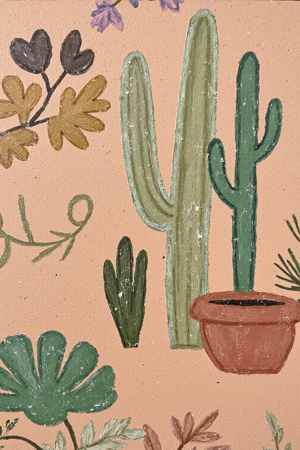 Hand painted wall pattern - Rustic Southwestern Brushstroke Accent Wall - Rustic southwestern accent wall: hand-painted cacti and succulents...