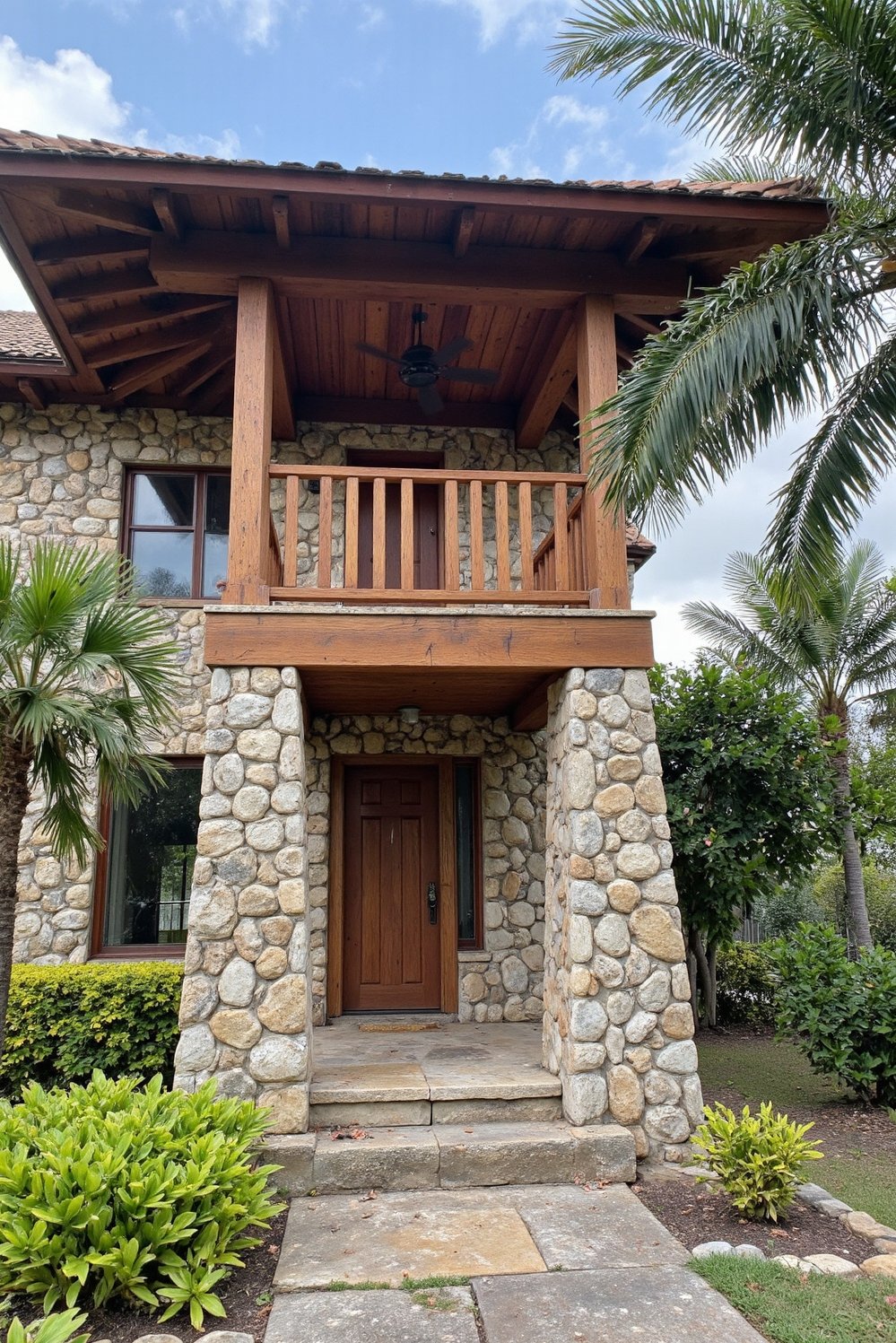 tropical house design ideas - Natural Stone and Timber Tropical Exterior: Earthy Elegance