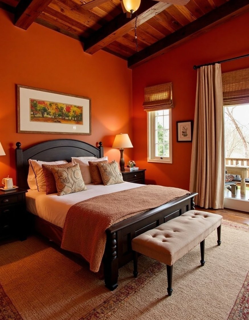 best bedroom color combination ideas - Terracotta & Brown Rustic Bedroom: Cozy Color Scheme - Cozy terracotta bedroom: Earthy tones create a warm...