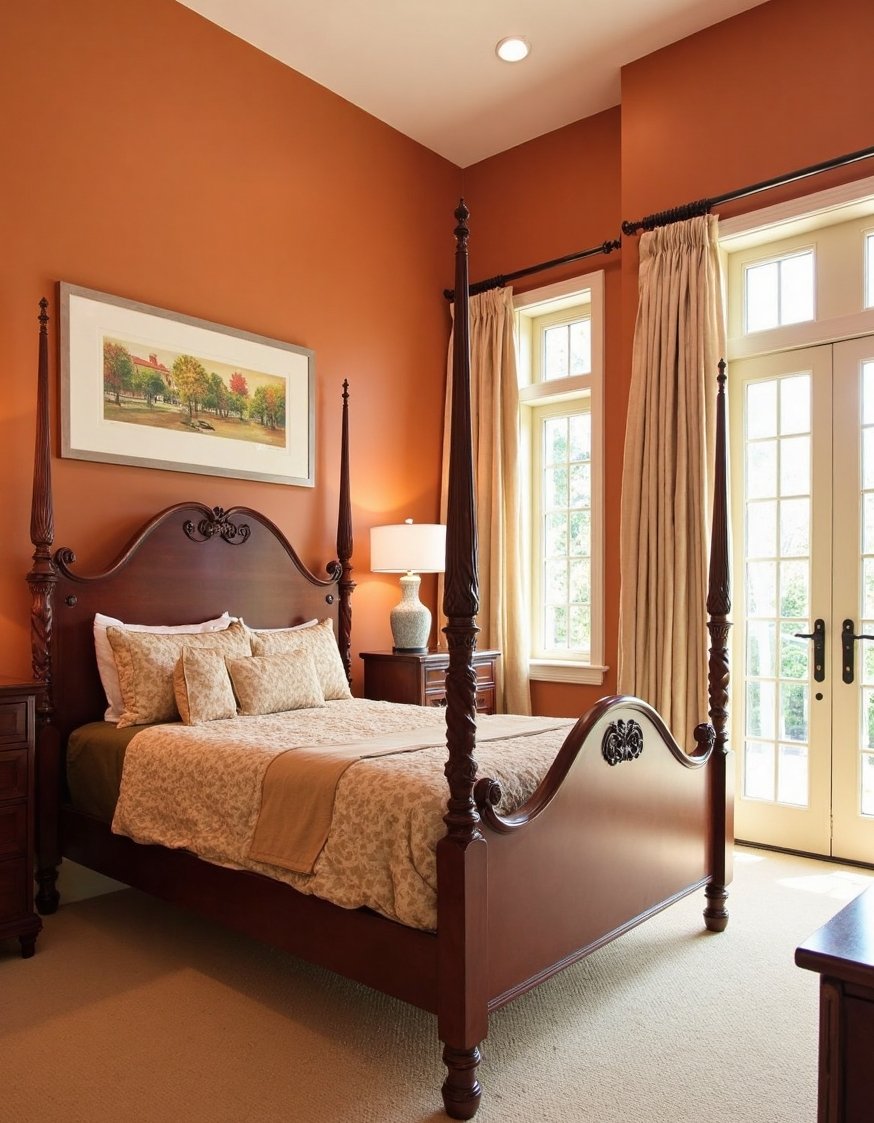 best bedroom color combination ideas - Warm Terracotta Bedroom: Traditional Color Scheme - Warm terracotta walls create a cozy and inviting...