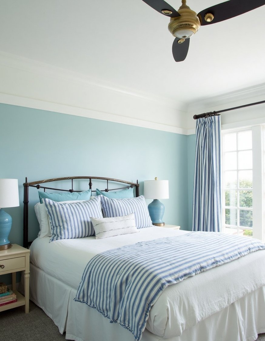 best bedroom color combination ideas - Calming Coastal Bedroom: Blue & White Nautical Theme - Create a serene coastal bedroom with soft blue...
