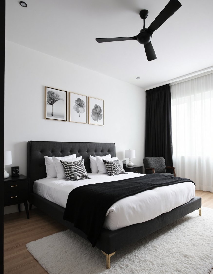 best bedroom color combination ideas - Chic Black & White Bedroom: Minimalist Design - A chic, minimalist bedroom in black and white....