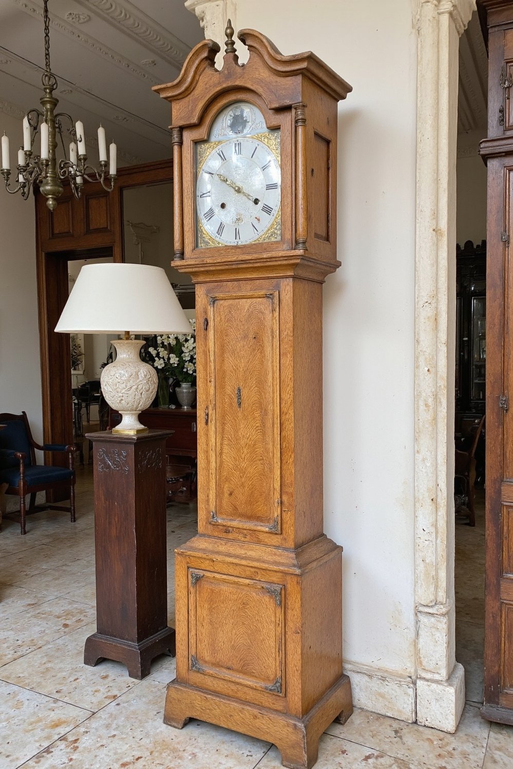 grandfather clock examples - Majestic Light Oak Grand Hall Clock