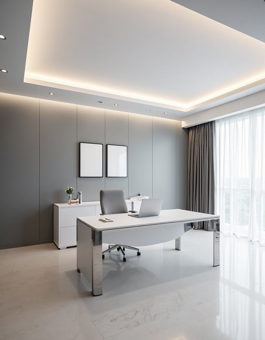 Luxury CEO Office Room - Neutral Toned Executive Spaces: Sleek and Streamlined - This modern CEO office is all about clean...