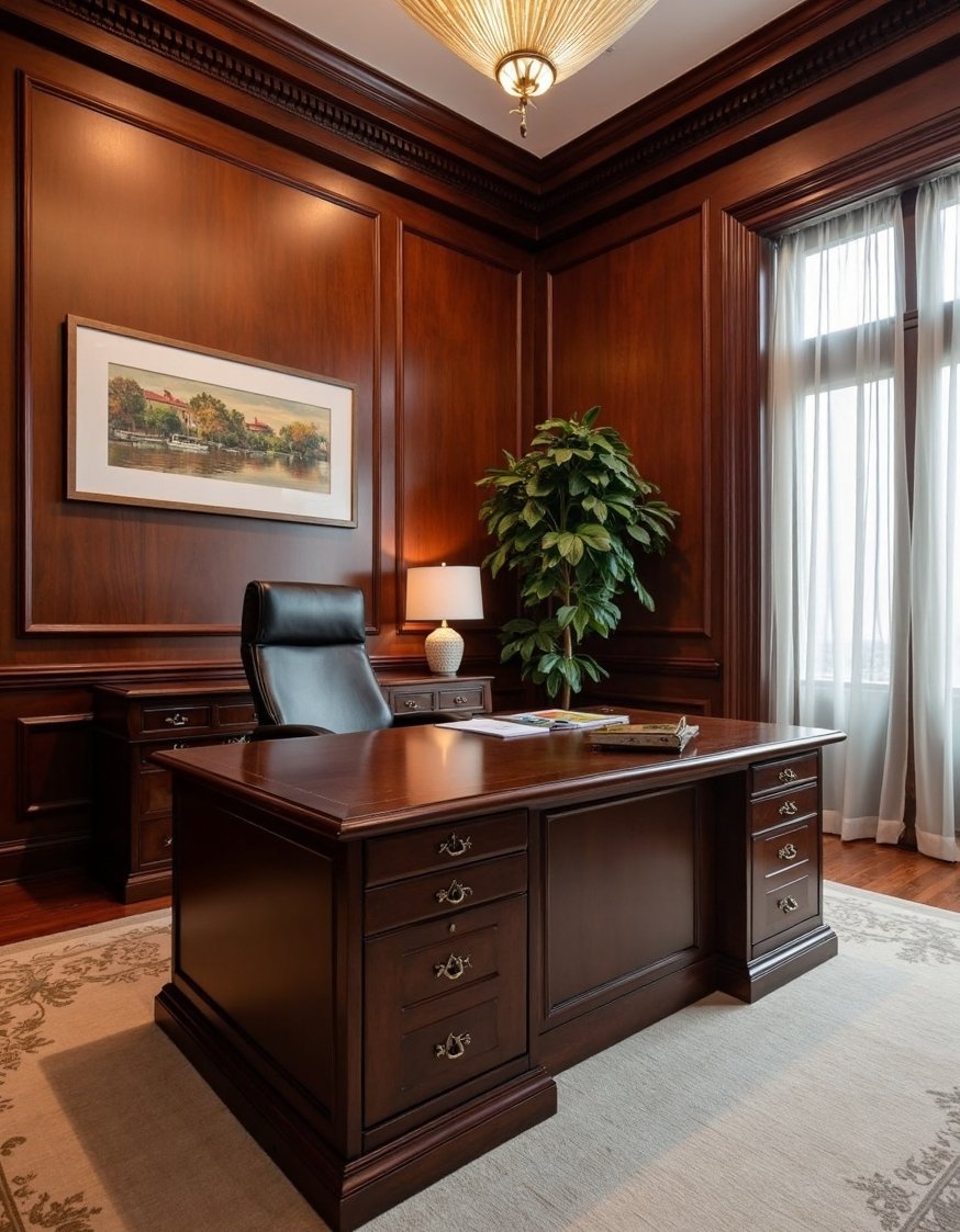 Luxury CEO Office Room - Traditional Executive Offices with Contemporary Comforts - This CEO office blends traditional luxury with modern...