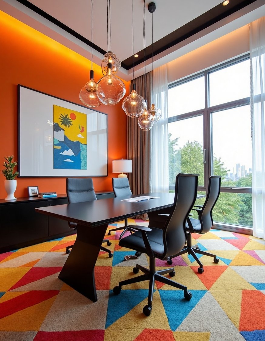 Luxury CEO Office Room - Vibrant Executive Spaces: Bold Hues and Dynamic Patterns - This luxury CEO office boasts a modern design...