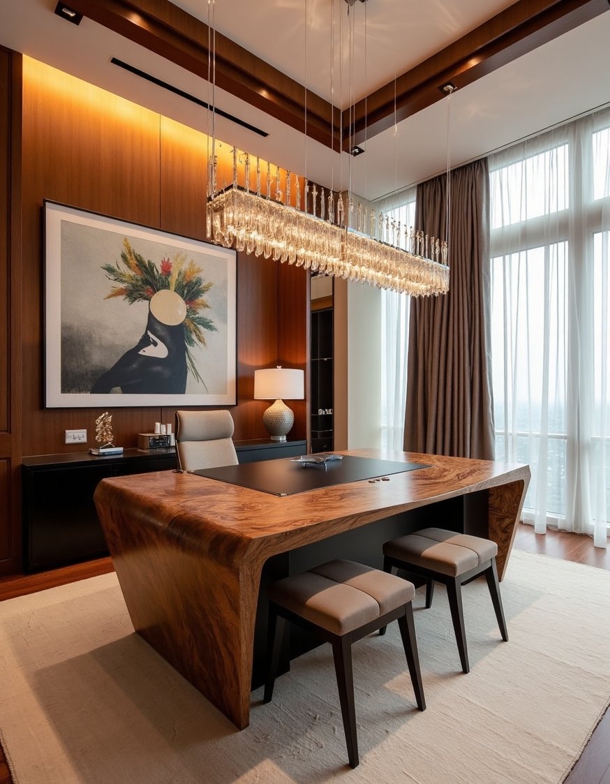 Luxury CEO Office Room - Exotic Materials and Statement Lighting: A CEO’s Dream - This CEO's office is pure luxury. The custom...