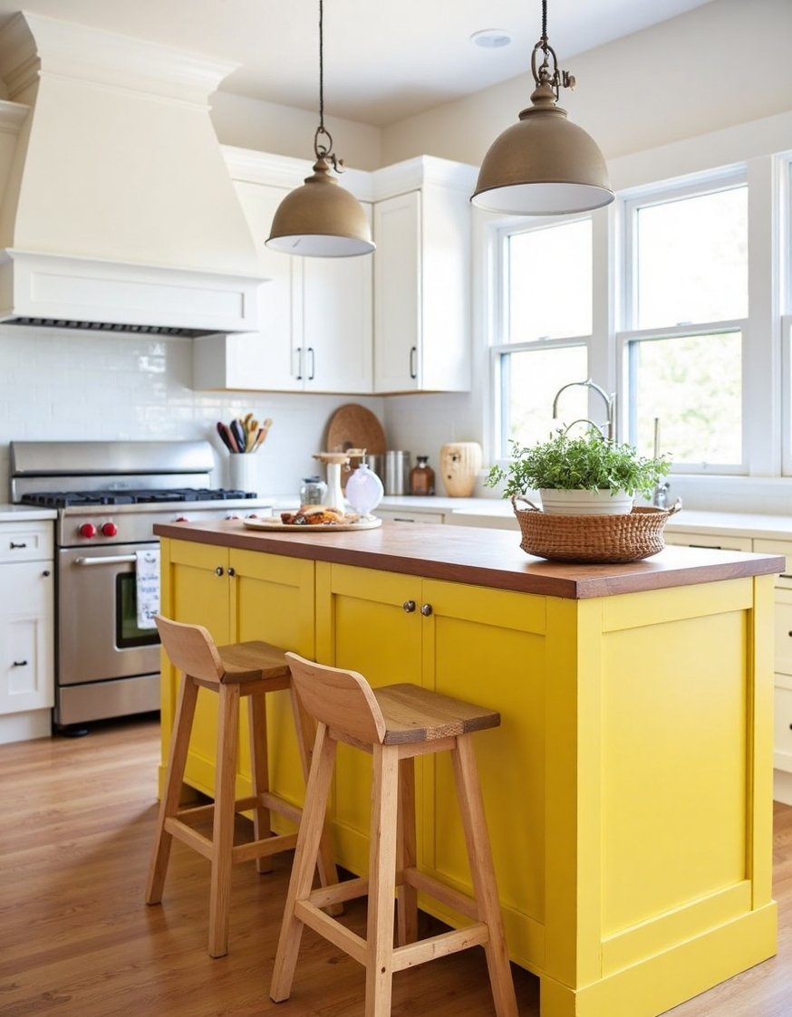 kitchen island ideas - Small Yellow Kitchen Island: Classic Kitchen Design - Small kitchen island ideas? This cheerful yellow island...