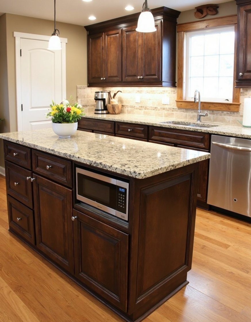 kitchen island ideas - Rustic Kitchen Island: Granite & Wood Design - Rustic kitchen island ideas? This dark-stained wood island...