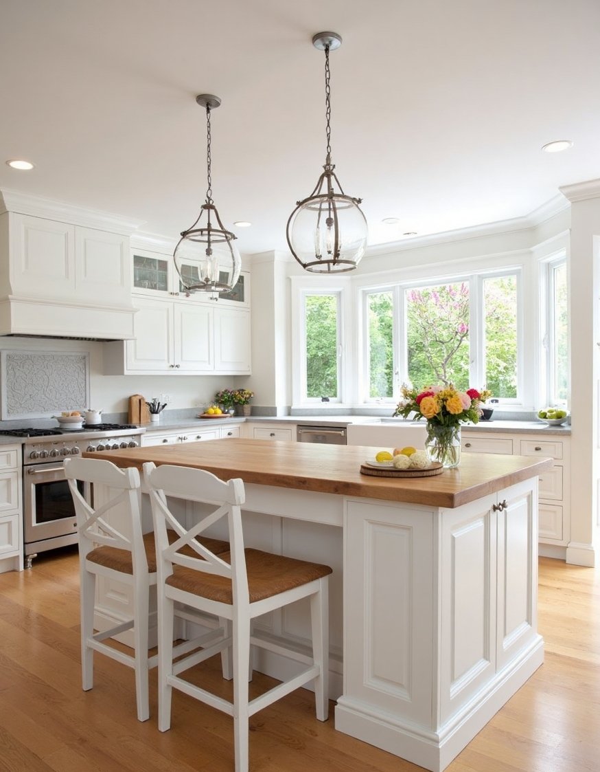kitchen island ideas - Classic White Kitchen Island with Butcher Block - This classic white kitchen island is my dream!...