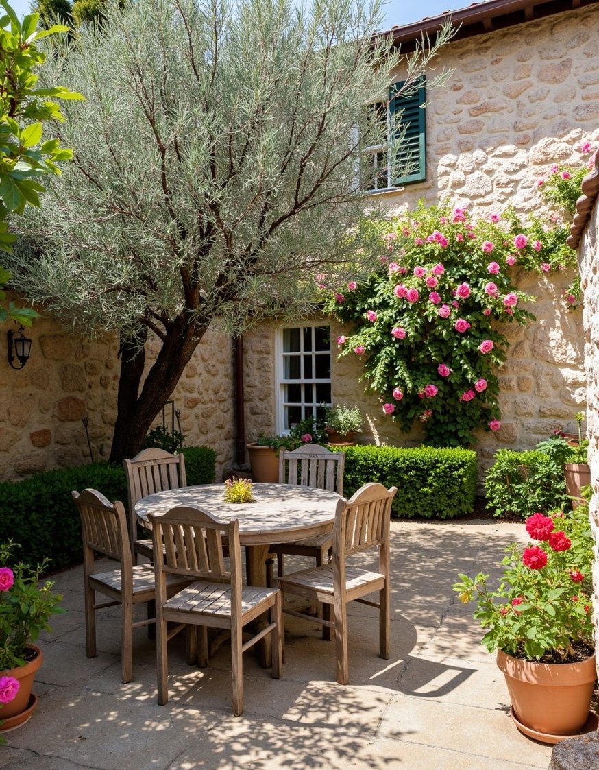 European Style Backyard - Rustic Tuscan Backyard: Olive Tree & Potager Garden - This rustic Tuscan garden is my dream. A...