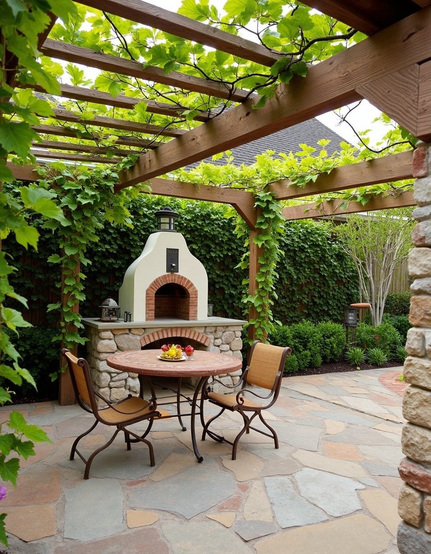 European Style Backyard - Rustic Tuscan Backyard: Pizza Oven & Climbing Vines - Tuscan-style backyard: relaxed and charming. A weathered stone...
