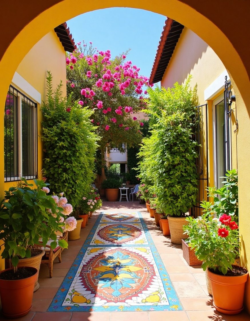 European Style Backyard - Vibrant Mediterranean Backyard: Colorful Mosaic & Herbs - Escape to a vibrant Mediterranean backyard! Imagine a...