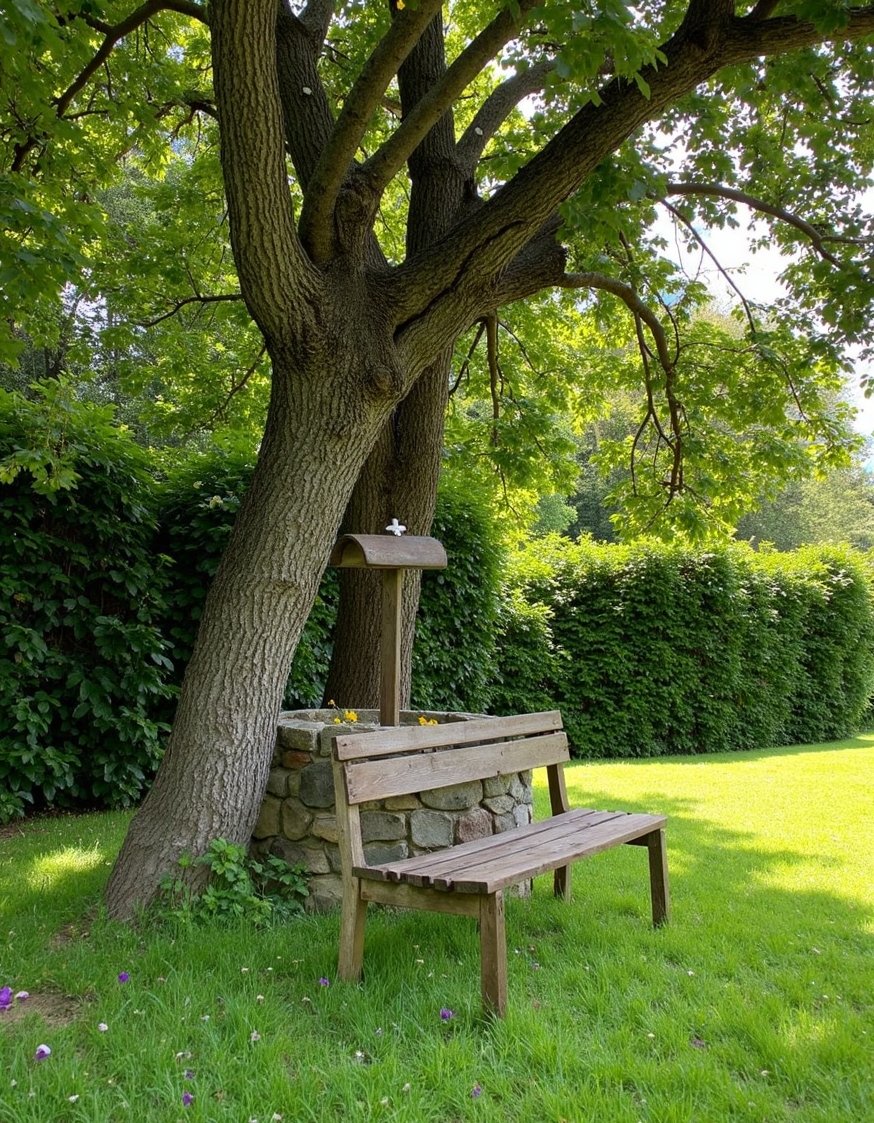 European Style Backyard - Rustic European Backyard: Stone Well & Oak Shade - This rustic European backyard is charming. A stone...