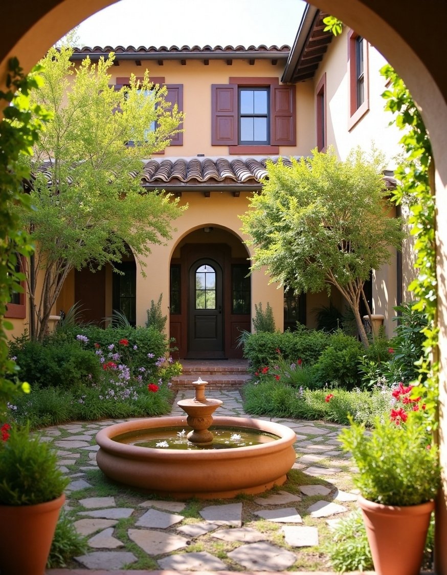 European Style Backyard - Tuscan Backyard: Herb Garden & Terracotta Feature - Create a tranquil Tuscan-style backyard. A charming herb...