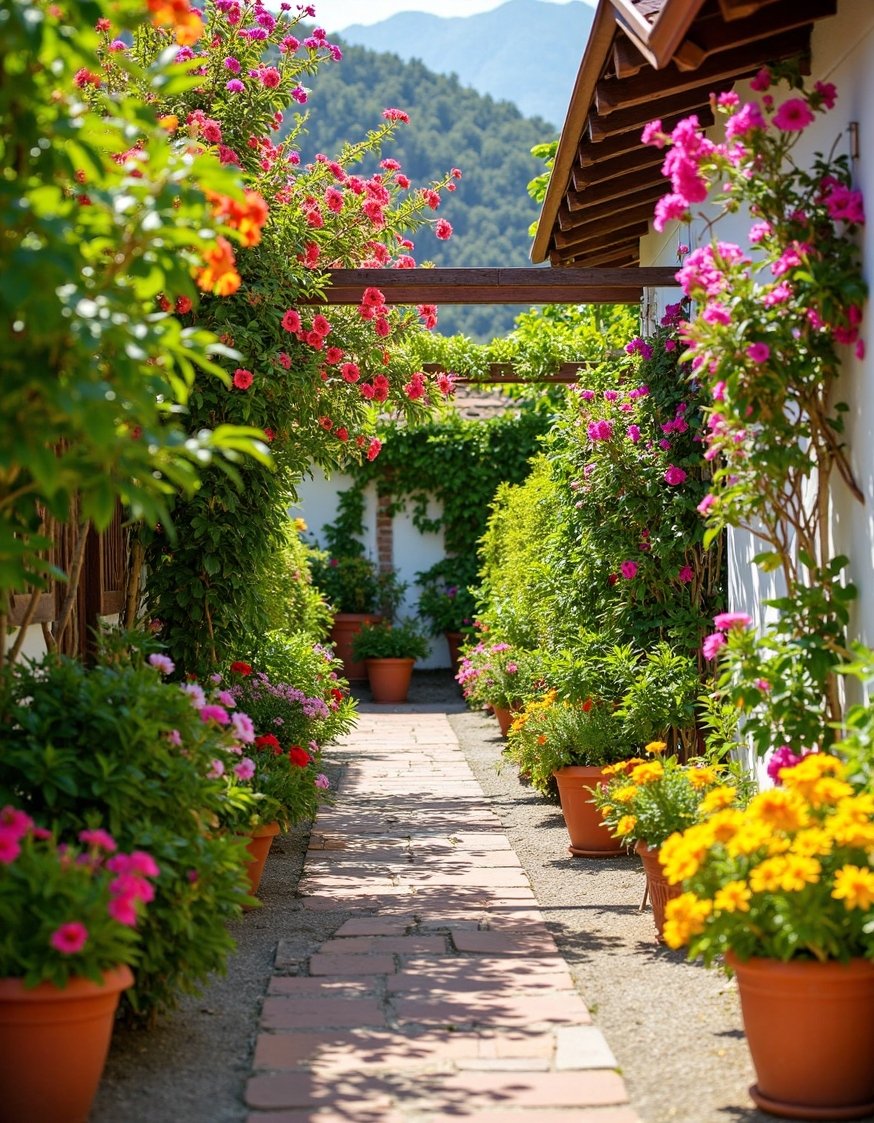 European Style Backyard - Colorful Mediterranean Garden: Terracotta Pots & Pathways - Picture a vibrant Mediterranean garden, bursting with color...