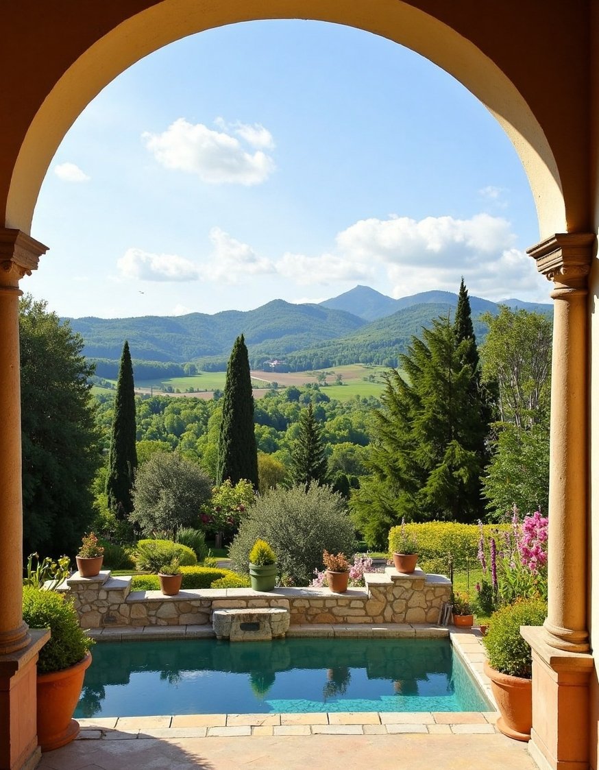 European Style Backyard - Tuscan Style European Backyard: Breathtaking Countryside Views - This Tuscan-style backyard is breathtaking. The view is...